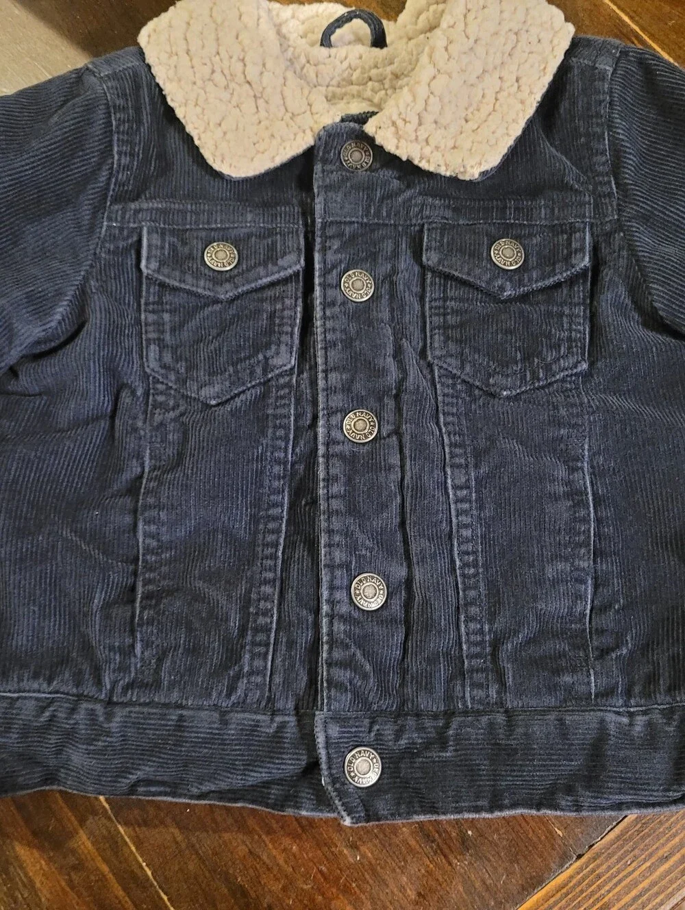 Old Navy Corduroy Trucker Jacket Sherpa Lined Navy Blue 3T
